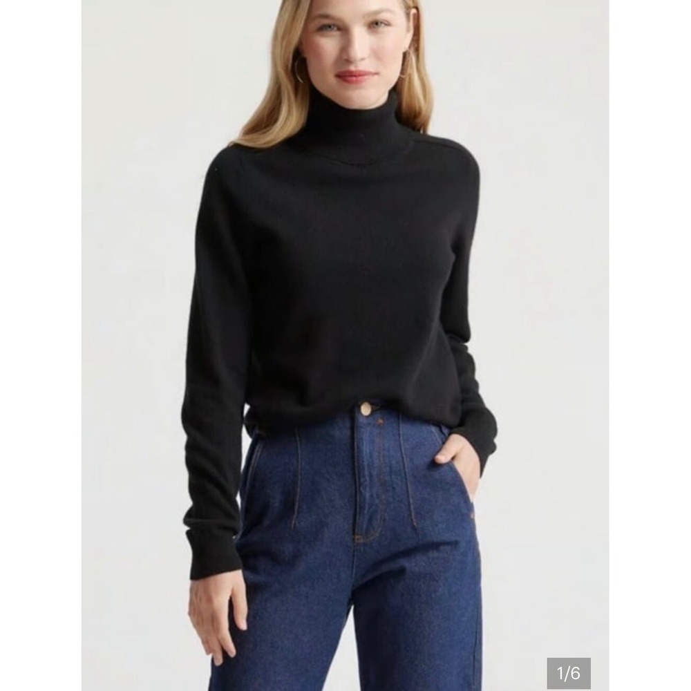 A9 Quince Black Alpaca Wool Blend Ribbed Turtleneck Sweater Roll L‎ Raglan Black